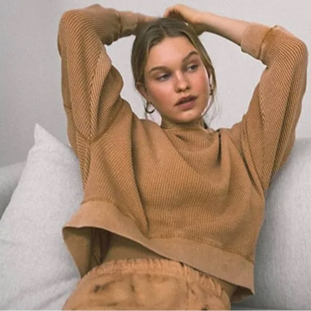 Urban Outfitters Out From Under Luciana Waffle Thermal Cropped Pullover Medium